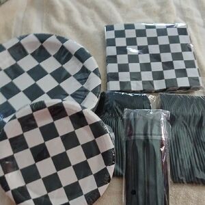Checkered Black and White Party Supplies Set